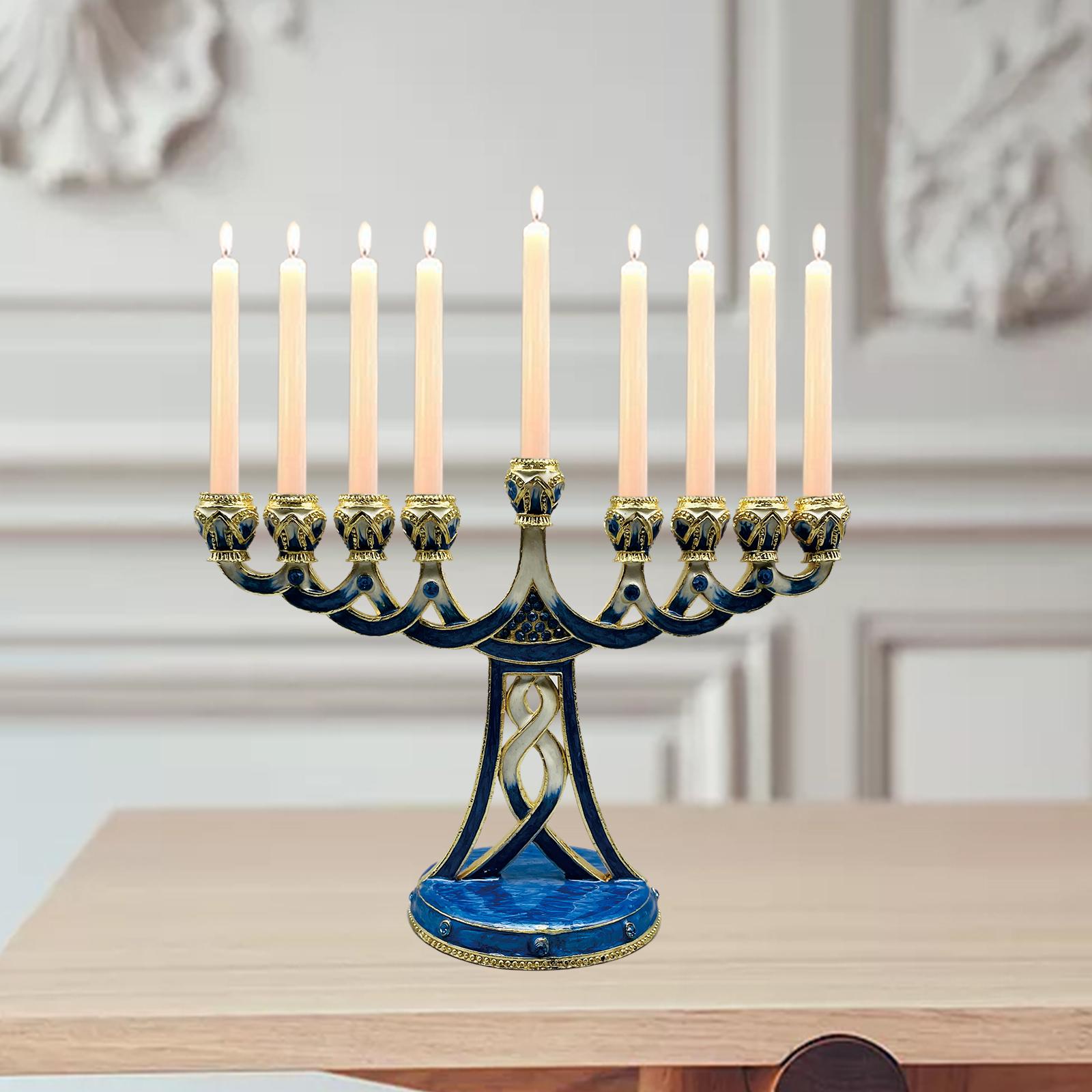Paraffin Candle Wax - Geëmailleerde Menora kaarsenhouder, antieke 9-armige kaarsenstandaard