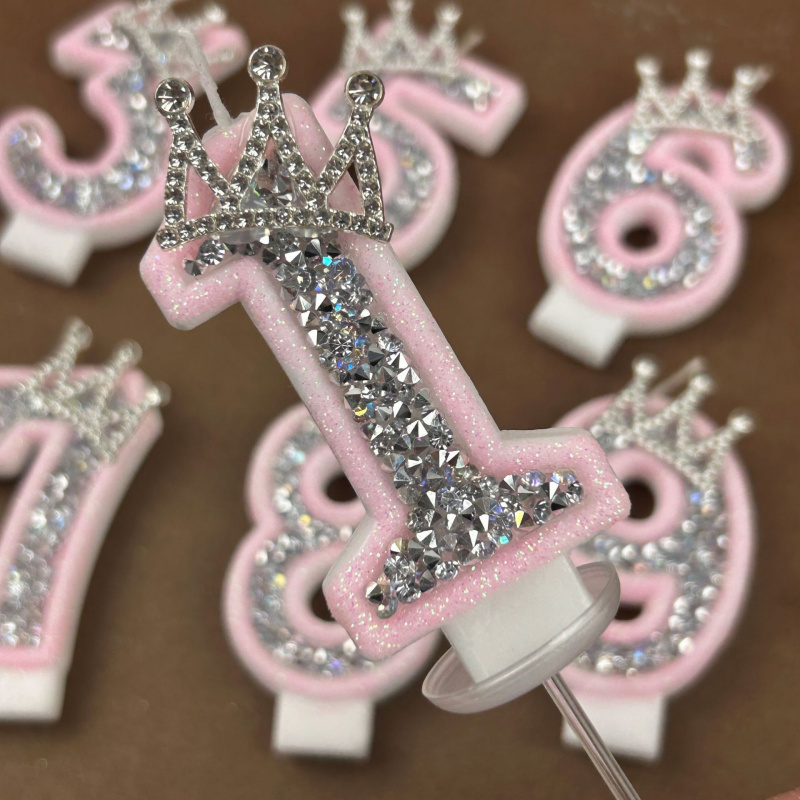 Paraffin Candle Wax - Digitale kaarsen 0-9 roze zilveren strass